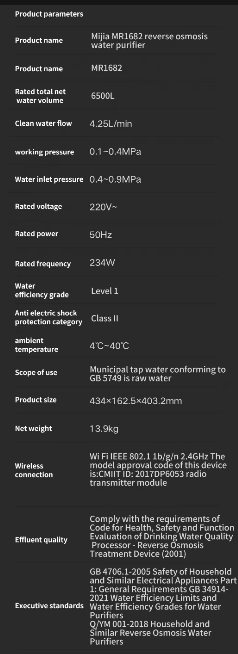 Xiaomi Depuratore Acqua MIJIA 1600G RO